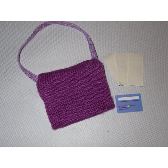 American Girl 18" doll Purple Knit Messenger Bag with ID and pretend money - Picture 5 of 5